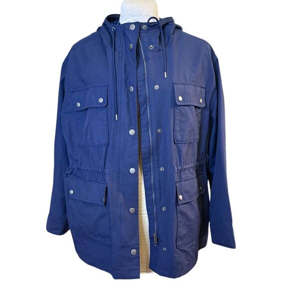 Old Navy Women’s All Weather/Rain Jacket Full Zip Snap Sz. XL Hood Navy - Picture 2 of 7